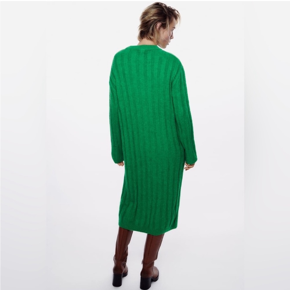 🟢 ZARA Bloggers Fav Long-Sleeved Ribbed Knit Midi Dress Size SM. Sweater Dress - Picture 13 of 16